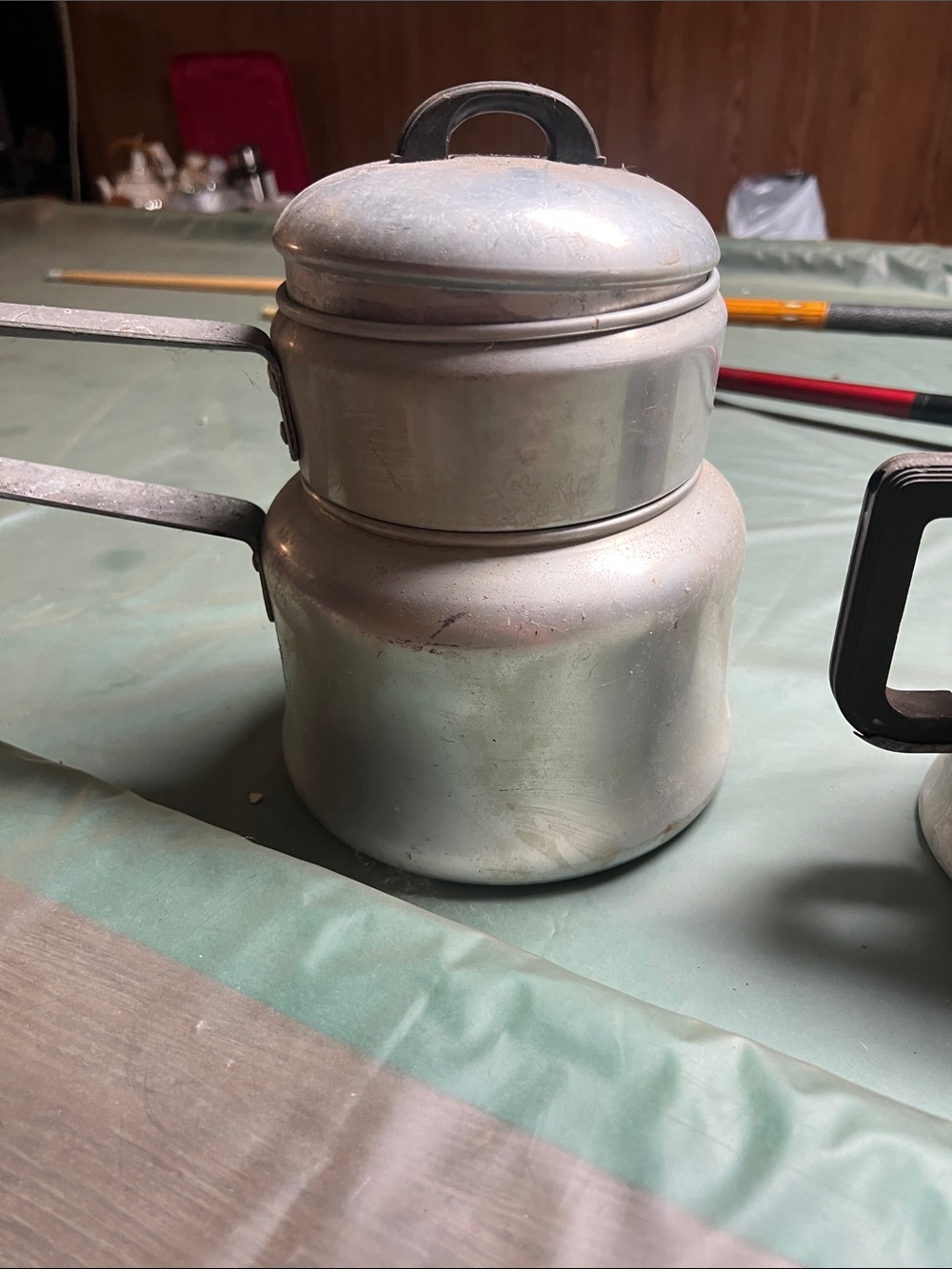 Retro Aluminum Stovetop Double Boiler Pot - Silver